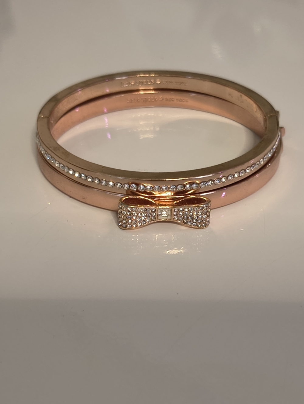 Kate Spade New York Rose Gold Bow and Crystal Stackable Bangle Set - Picture 2 of 4